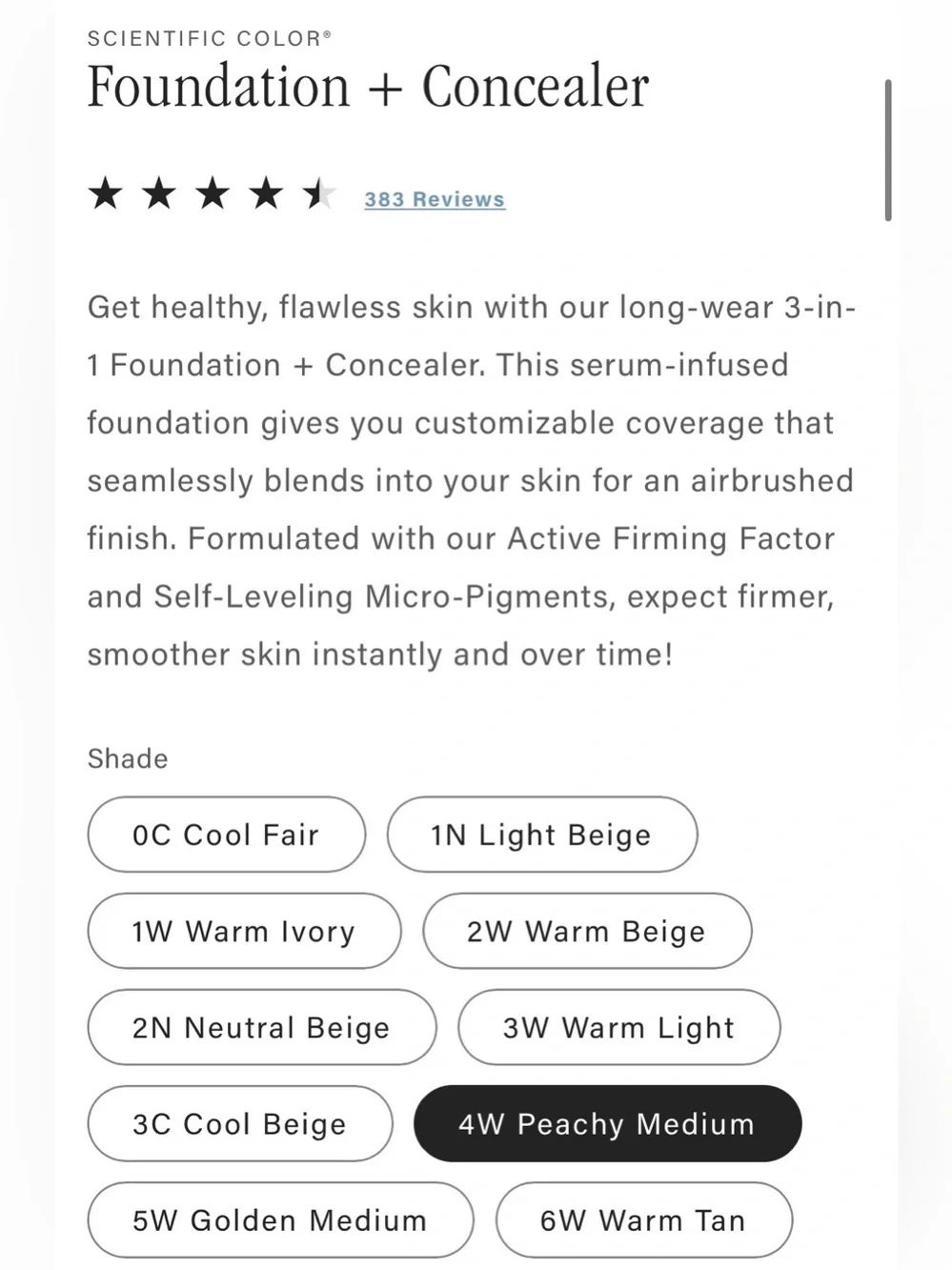 4W SKINN Scientific Color Foundation + Concealer — Peachy Medium